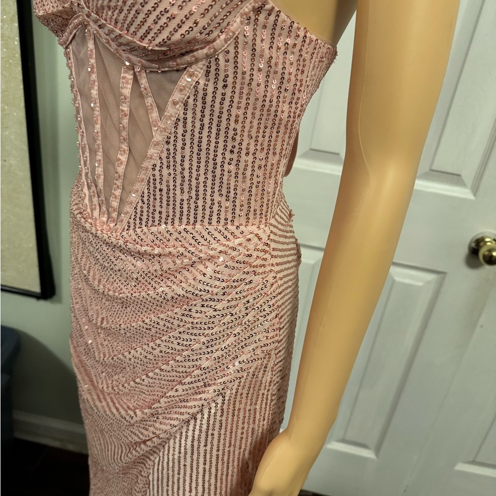 Blush Pink Sequin Prom Dress - Picture 4 of 6